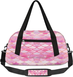 Pink Fish Scale Duffel Bag for Women Men Travel Bag Small Gym Bag Waterproof Workout Overnight Tote Bag for Sport Dance Weekend Yoga