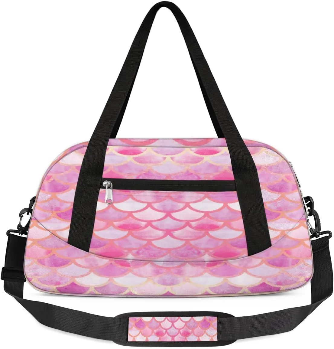 Pink Fish Scale Duffel Bag for Women Men Travel Bag Small Gym Bag Waterproof Workout Overnight Tote Bag for Sport Dance Weekend Yoga