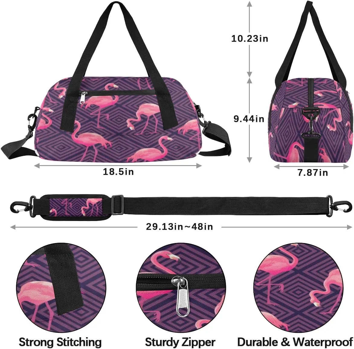 Pink Flamingos Gym Bag, Duffle Bag, Weekender Bag, Duffel Bag, Overnight Bag, Travel Duffel Bag, Dance Bag, Tote Bag, Beach Bag, Pool Bag, Gym Duffle Bag, Carry on Bag