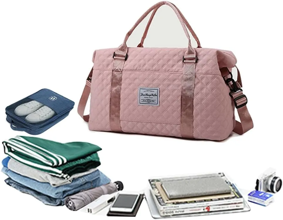 Pink Gym Bag Duffel Sports Tote Carry On Travel Duffel Traveling Weekend Overnight Bag for Women