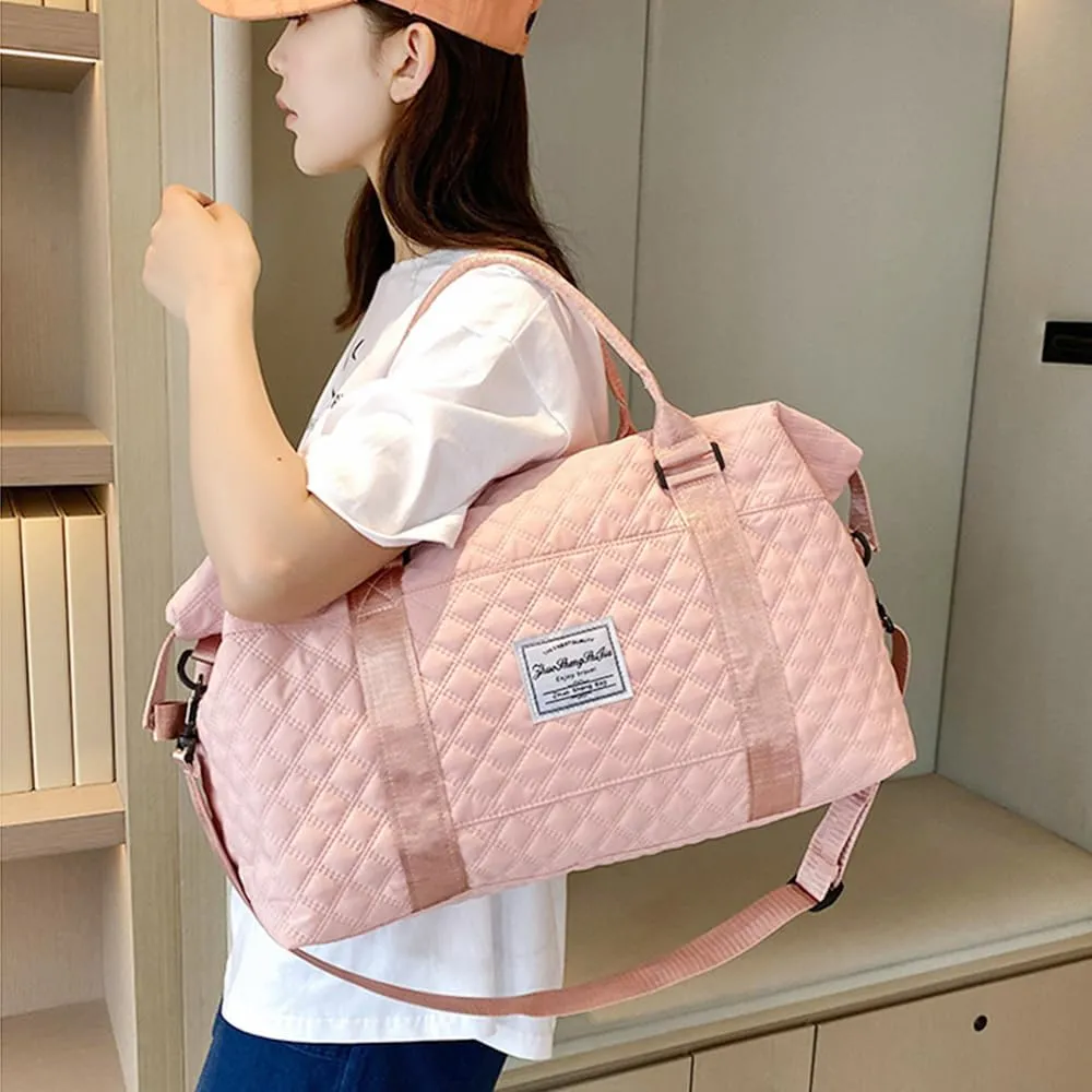 Pink Gym Bag Duffel Sports Tote Carry On Travel Duffel Traveling Weekend Overnight Bag for Women