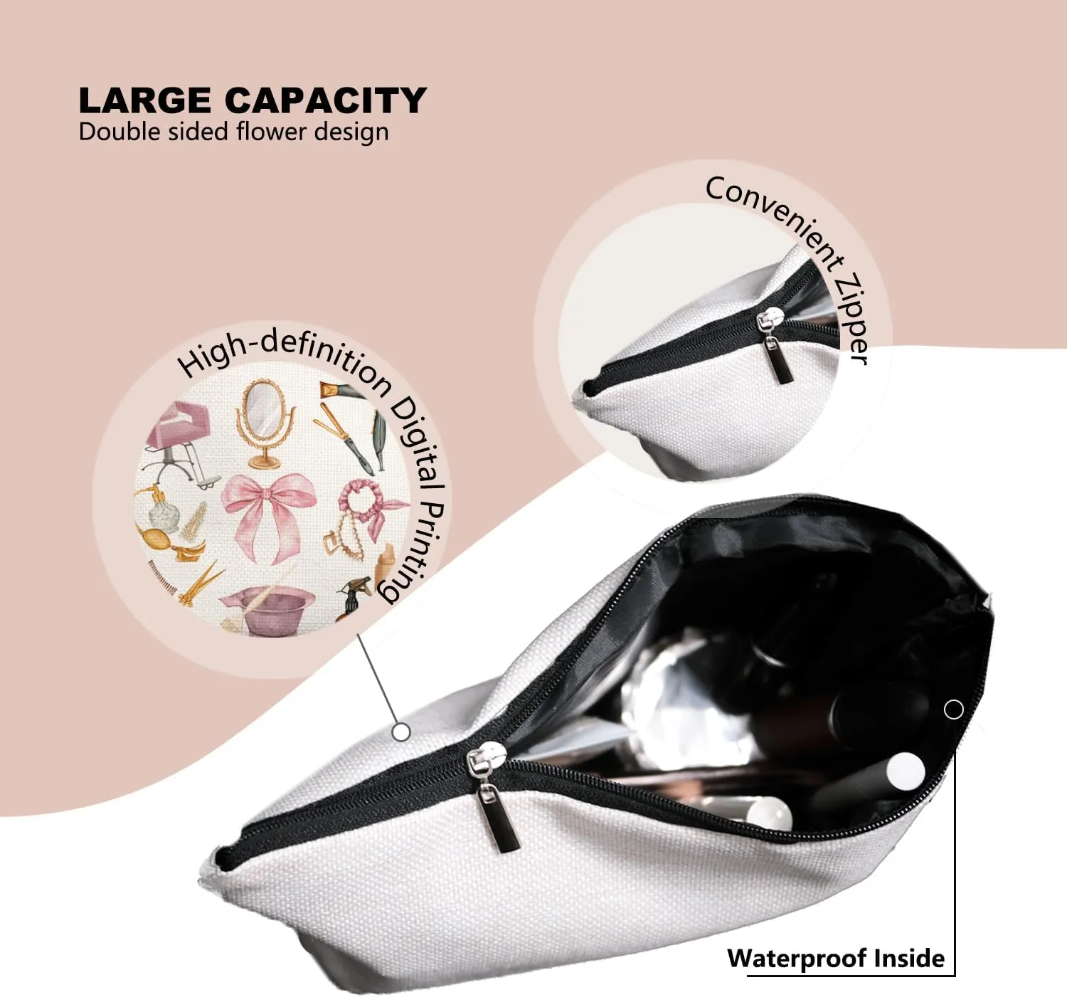 Pink Hairstylist Makeup Bag for Women, Cosmetology Student Gifts, Hairdresser Travel Cosmetic Organizer Pouch, Cute Salon Accessories for Teen Girls, Aesthetic Beauty Bag 7.5 x 10 in