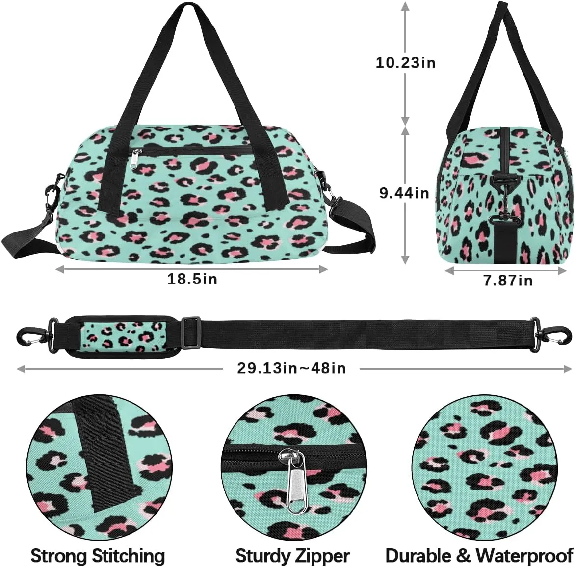 Pink Leopard Print Spots Gym Bag, Duffle Bag, Weekender Bag, Duffel Bag, Overnight Bag, Travel Duffel Bag, Dance Bag, Tote Bag, Beach Bag, Pool Bag, Gym Duffle Bag, Carry on Bag