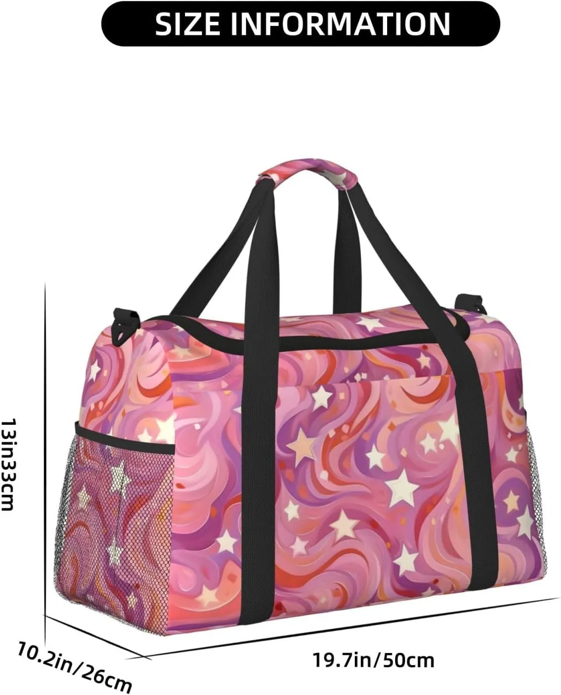 Pink Marble Star Duffle Bag Foldable Travel Tote Bag Carry On Large Weekender Overnight Bags Waterproof Gym Bag For Women Men