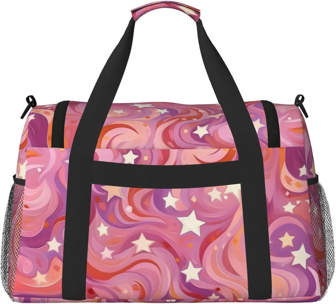 Pink Marble Star Duffle Bag Foldable Travel Tote Bag Carry On Large Weekender Overnight Bags Waterproof Gym Bag For Women Men