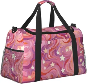 Pink Marble Star Duffle Bag Foldable Travel Tote Bag Carry On Large Weekender Overnight Bags Waterproof Gym Bag For Women Men