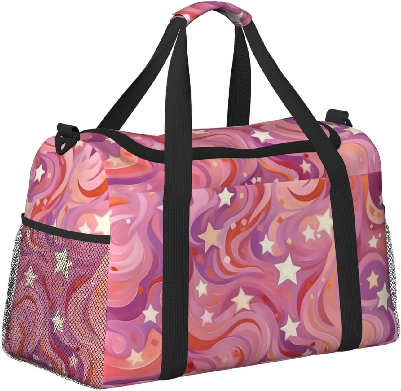 Pink Marble Star Duffle Bag Foldable Travel Tote Bag Carry On Large Weekender Overnight Bags Waterproof Gym Bag For Women Men