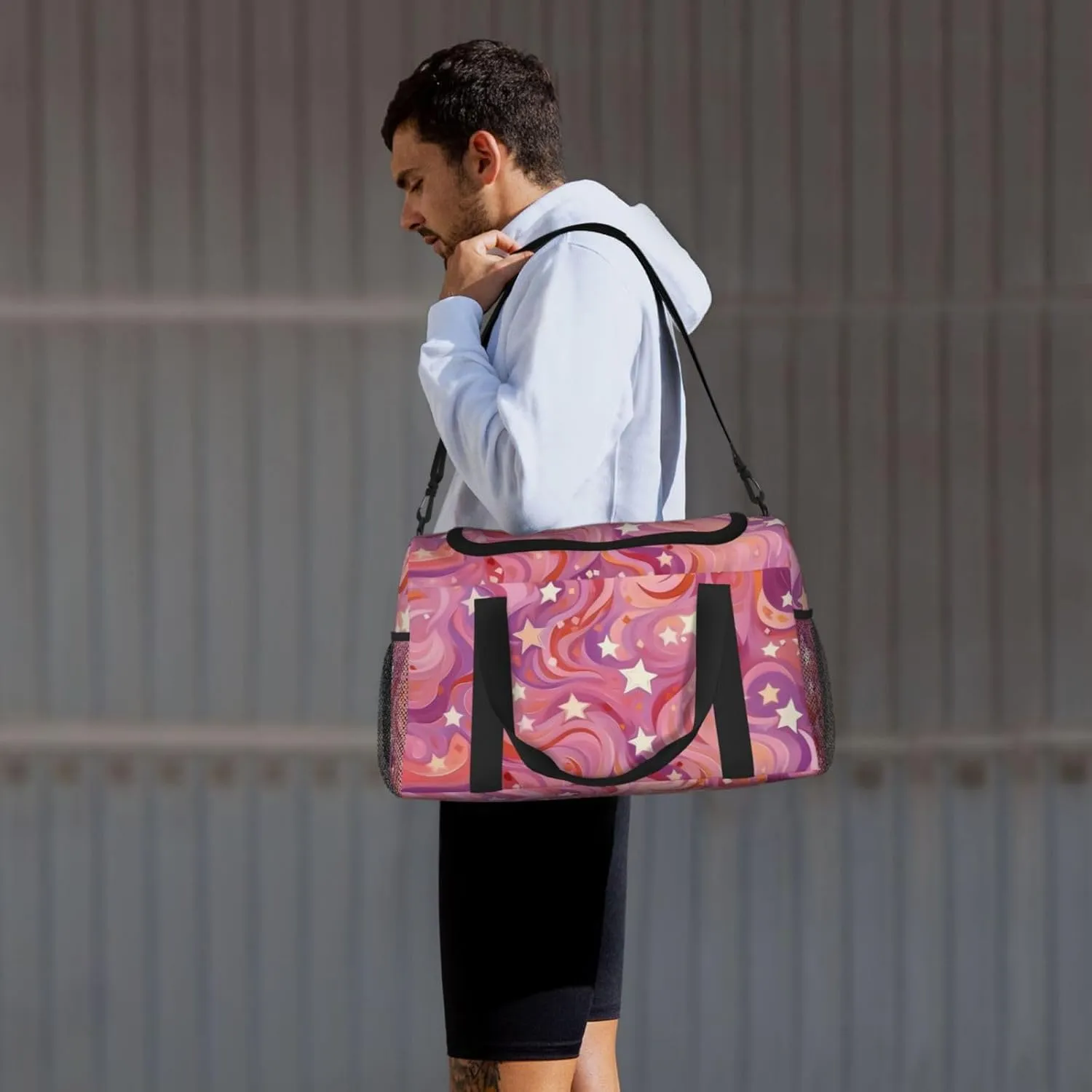 Pink Marble Star Duffle Bag Foldable Travel Tote Bag Carry On Large Weekender Overnight Bags Waterproof Gym Bag For Women Men