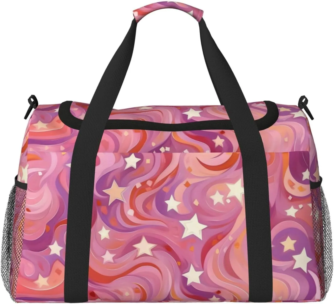 Pink Marble Star Duffle Bag Foldable Travel Tote Bag Carry On Large Weekender Overnight Bags Waterproof Gym Bag For Women Men