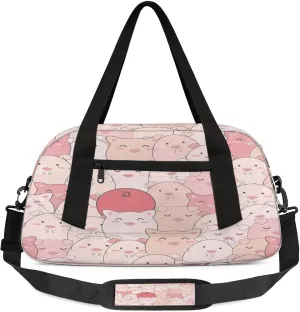 Pink Pig Pattern Kids Duffel Bag Lightweight Waterproof Sports Gym Bag with Front Zipper Pocket Foldable Weekender Overnight Bag for School Practice Gymnastic Ballet