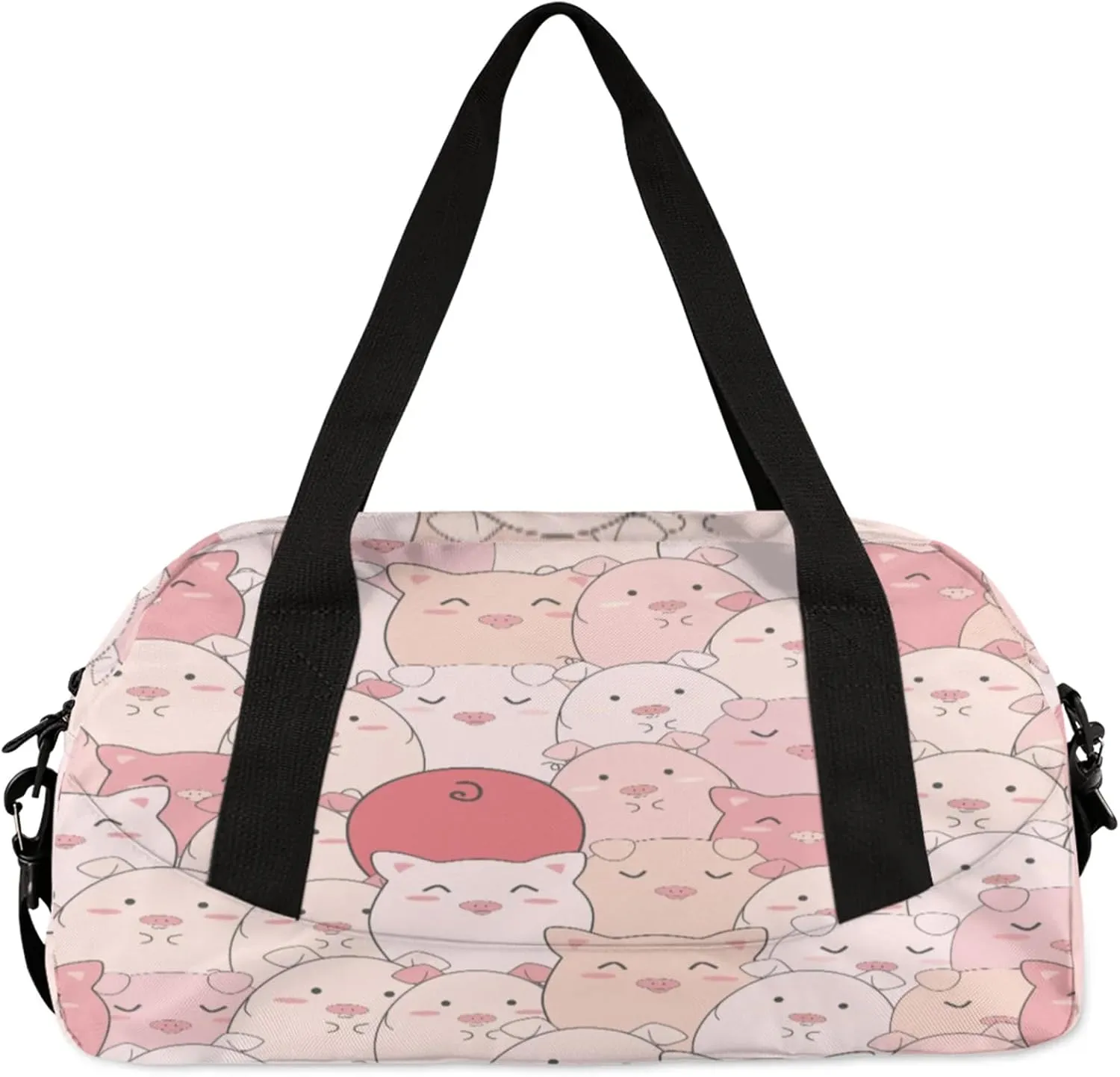 Pink Pig Pattern Kids Duffel Bag Lightweight Waterproof Sports Gym Bag with Front Zipper Pocket Foldable Weekender Overnight Bag for School Practice Gymnastic Ballet