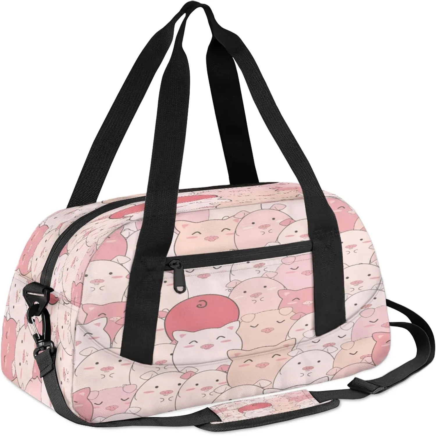 Pink Pig Pattern Kids Duffel Bag Lightweight Waterproof Sports Gym Bag with Front Zipper Pocket Foldable Weekender Overnight Bag for School Practice Gymnastic Ballet