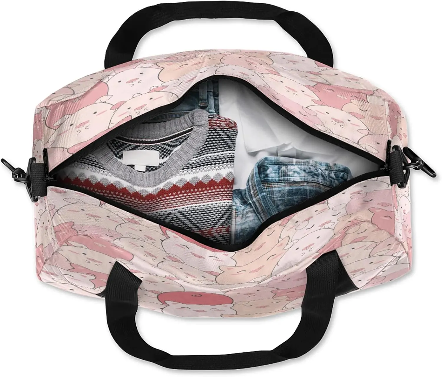 Pink Pig Pattern Kids Duffel Bag Lightweight Waterproof Sports Gym Bag with Front Zipper Pocket Foldable Weekender Overnight Bag for School Practice Gymnastic Ballet