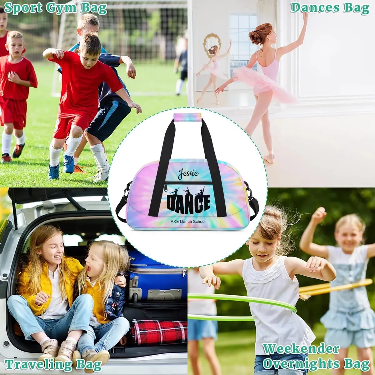 Pink Tie Dye Dance-Bag-for-Girls 8-10 Personalized Duffel Dance Bags for Kids Gym Bag Small Travel Luggage Bags for Girls Pink Dance Bag Dance Recital Gifts