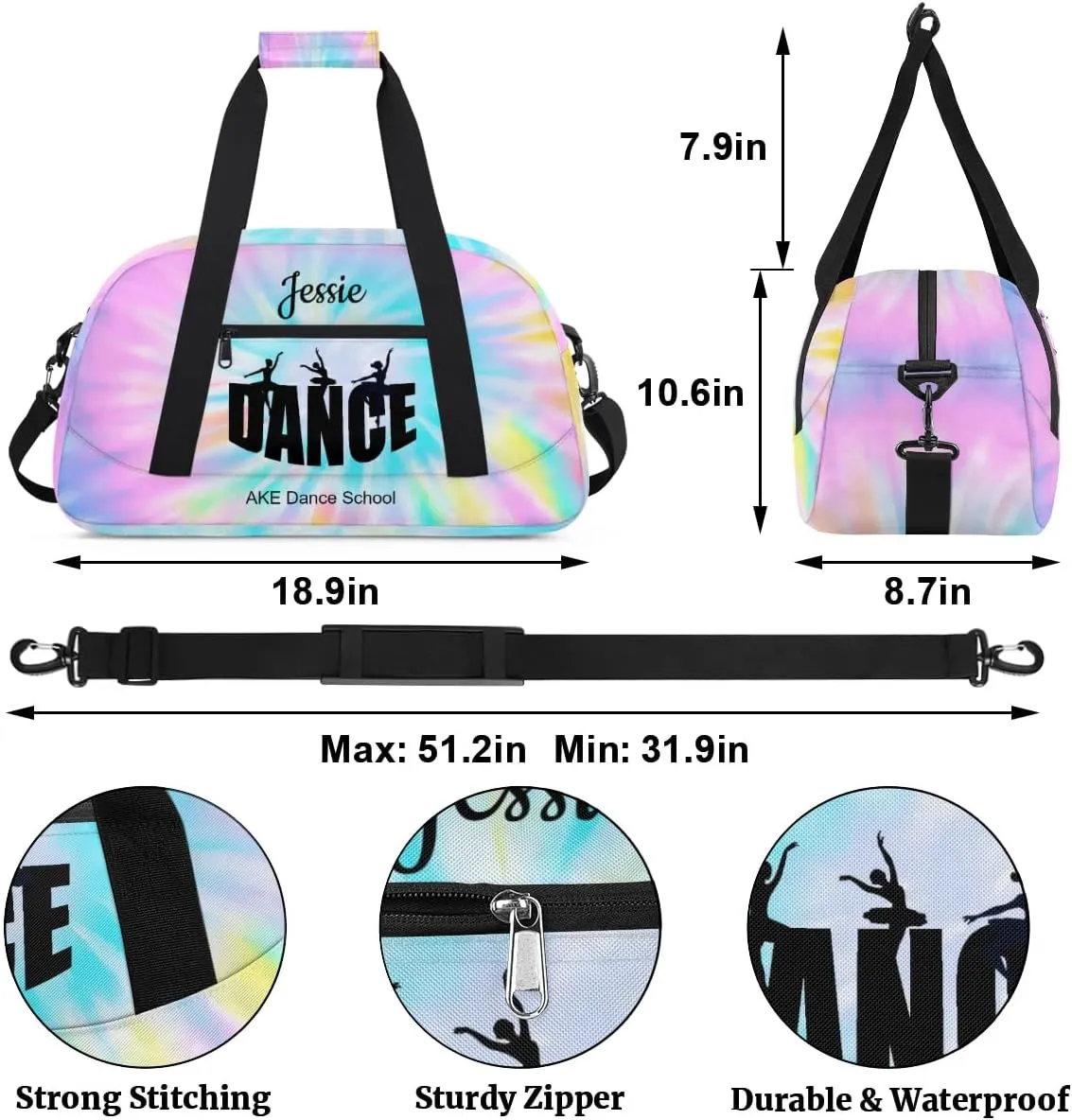Pink Tie Dye Dance-Bag-for-Girls 8-10 Personalized Duffel Dance Bags for Kids Gym Bag Small Travel Luggage Bags for Girls Pink Dance Bag Dance Recital Gifts