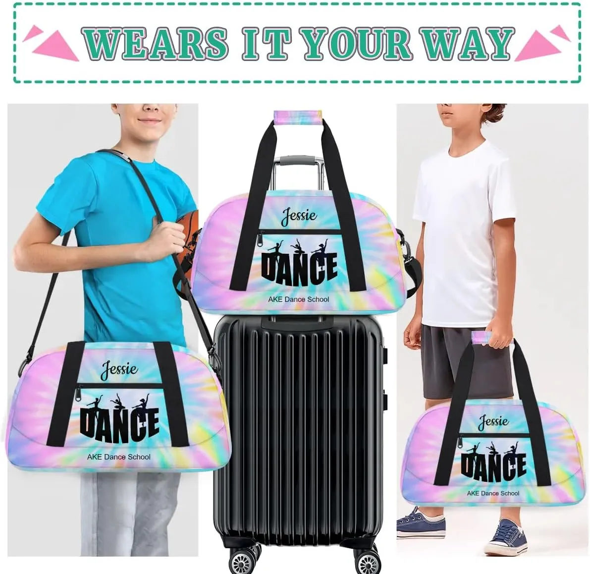 Pink Tie Dye Dance-Bag-for-Girls 8-10 Personalized Duffel Dance Bags for Kids Gym Bag Small Travel Luggage Bags for Girls Pink Dance Bag Dance Recital Gifts