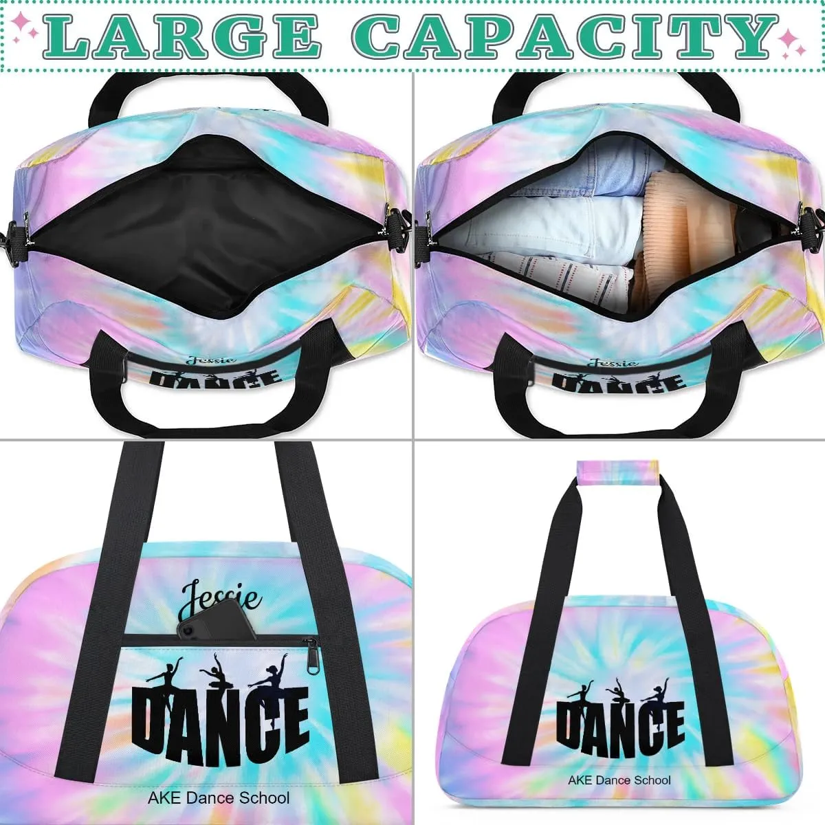 Pink Tie Dye Dance-Bag-for-Girls 8-10 Personalized Duffel Dance Bags for Kids Gym Bag Small Travel Luggage Bags for Girls Pink Dance Bag Dance Recital Gifts