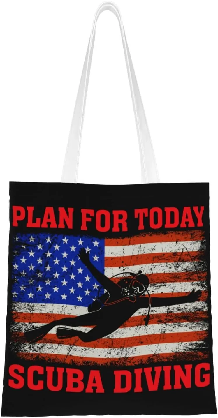 Plan For Today Scuba Diving Tote Bag for Women Canvas Shopping Bags Reusable Large Capacity Casual Shoulder Handbags Grocery Bags DIY Gift Bags