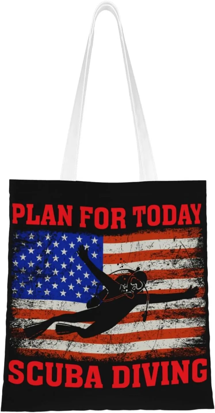 Plan For Today Scuba Diving Tote Bag for Women Canvas Shopping Bags Reusable Large Capacity Casual Shoulder Handbags Grocery Bags DIY Gift Bags