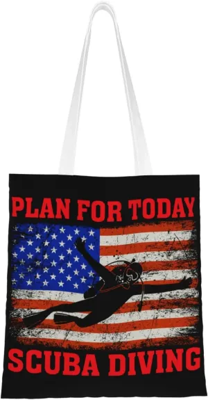 Plan For Today Scuba Diving Tote Bag for Women Canvas Shopping Bags Reusable Large Capacity Casual Shoulder Handbags Grocery Bags DIY Gift Bags