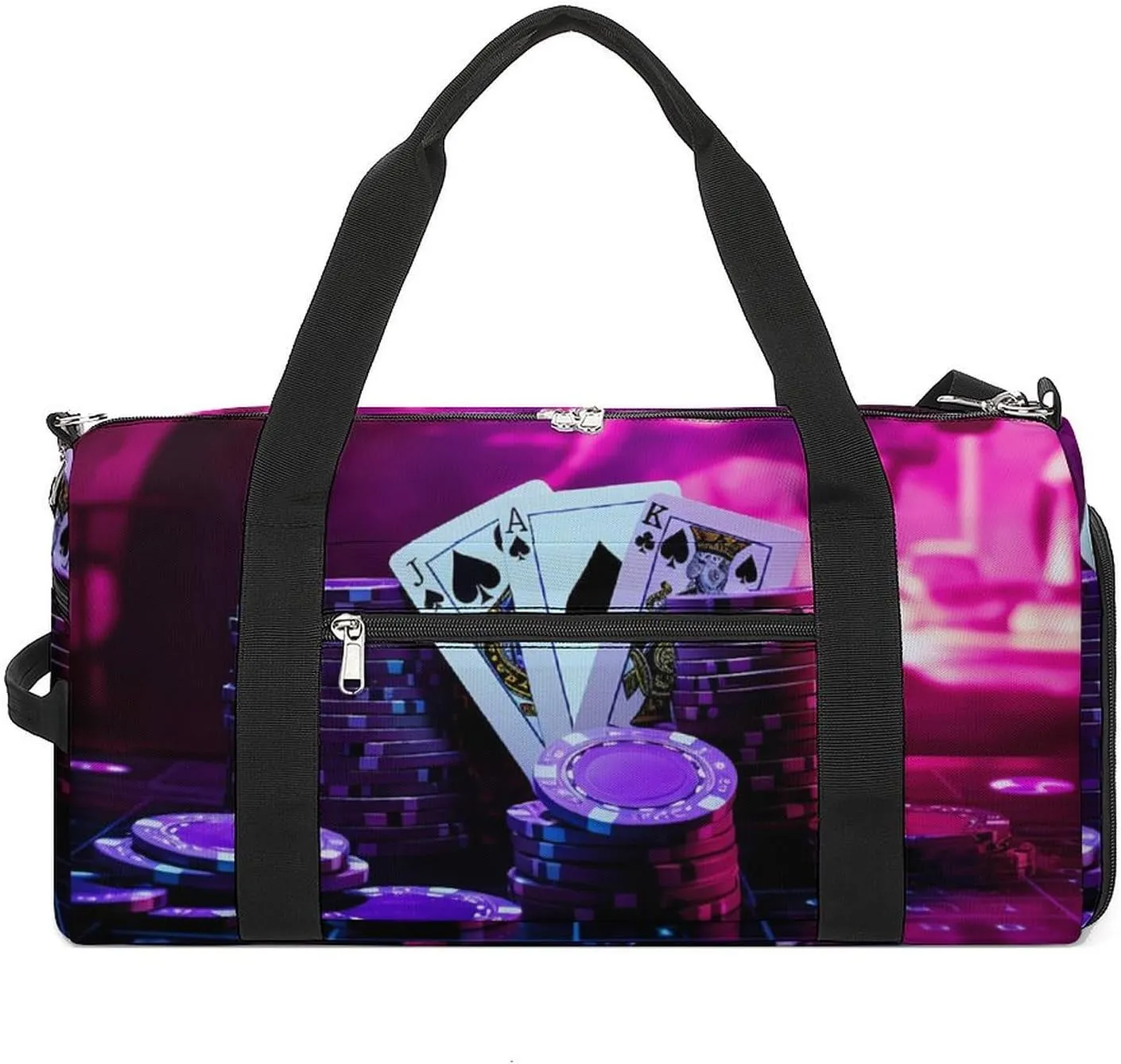 Playing Cards Dice And Chips Abstract Art Casino Duffle Bag Waterproof Gym Tote Bags Travel Overnight Bags with Shoes Compartment