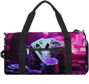 Playing Cards Dice And Chips Abstract Art Casino Duffle Bag Waterproof Gym Tote Bags Travel Overnight Bags with Shoes Compartment