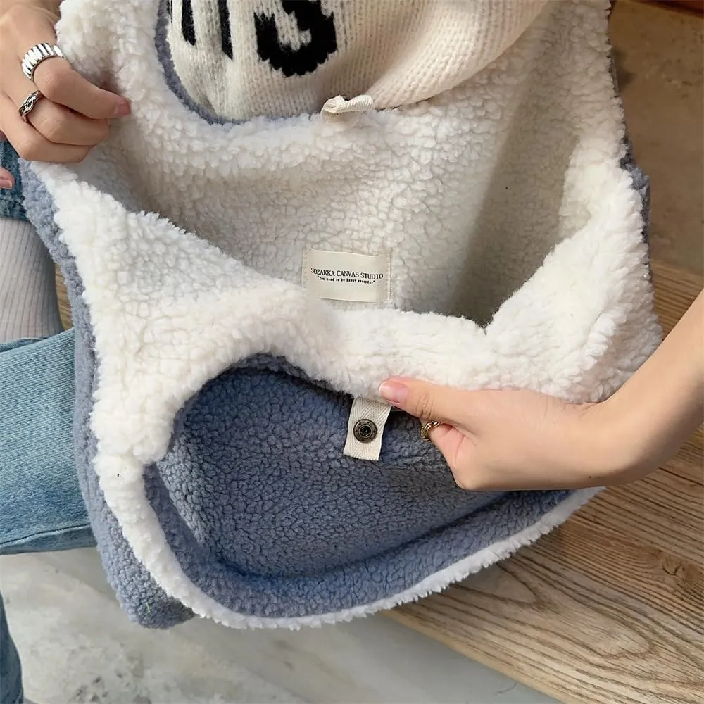 Plush Clutch Bag Lamb Wool Two Tone Handbag Totes Tote Bag Vest Pocket Dual Use Shoulder Bag