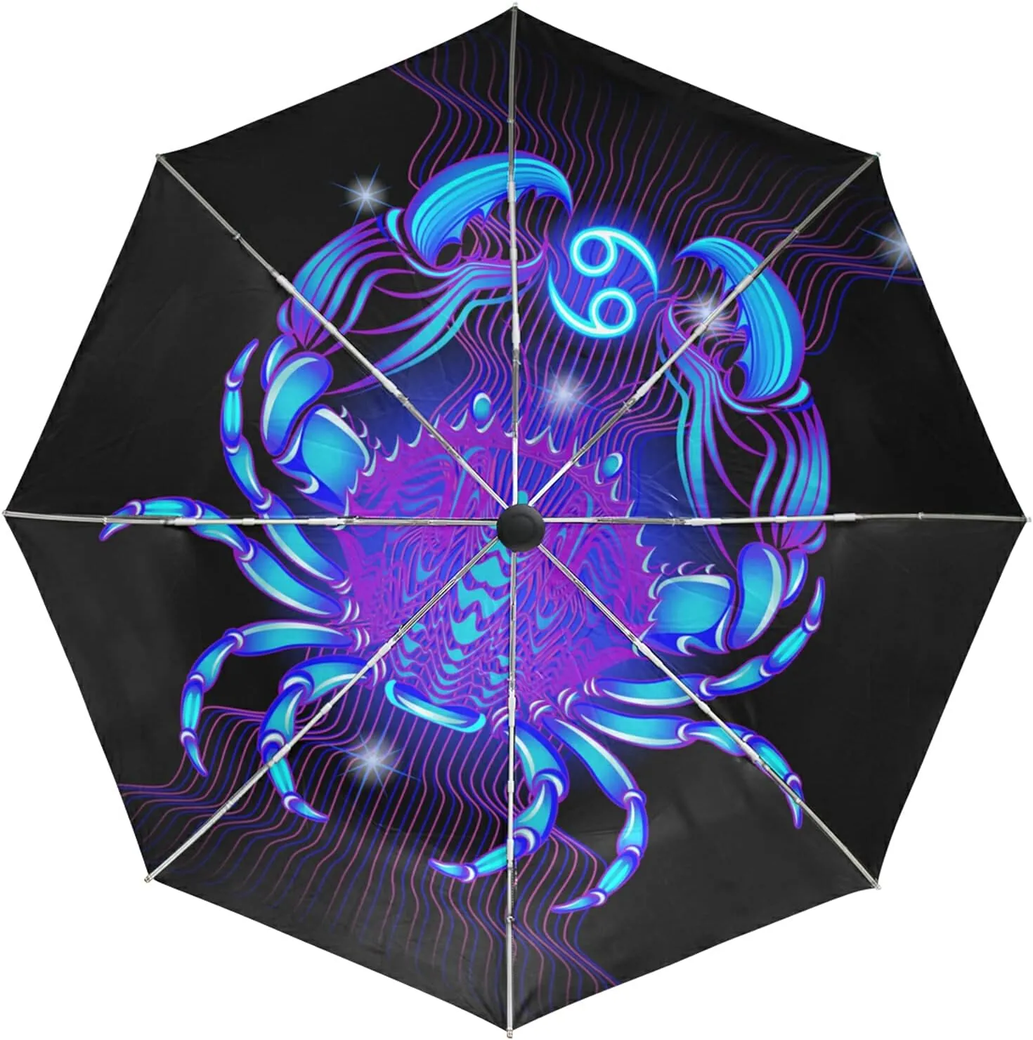 Poeticcity Auto Open/Close Folding Umbrella, Strong Inner Print Travel Rain Umbrella, Portable Automatic Compact Anti-UV Sun Parasol
