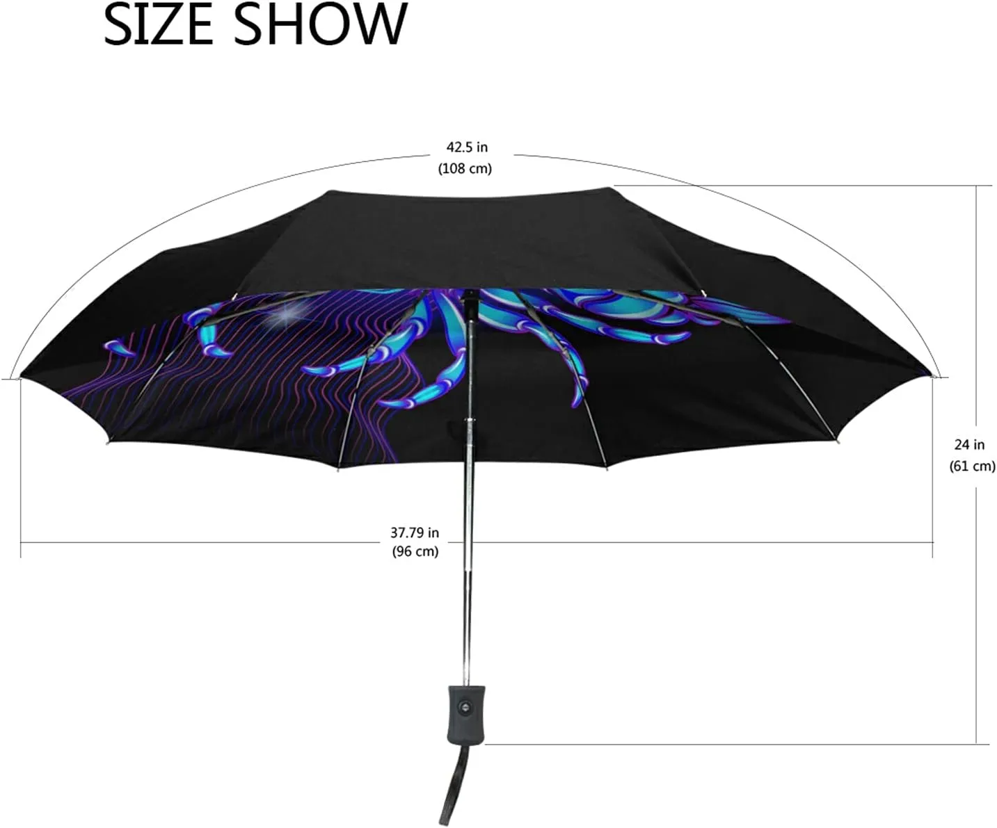 Poeticcity Auto Open/Close Folding Umbrella, Strong Inner Print Travel Rain Umbrella, Portable Automatic Compact Anti-UV Sun Parasol