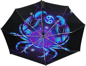 Poeticcity Auto Open/Close Folding Umbrella, Strong Inner Print Travel Rain Umbrella, Portable Automatic Compact Anti-UV Sun Parasol
