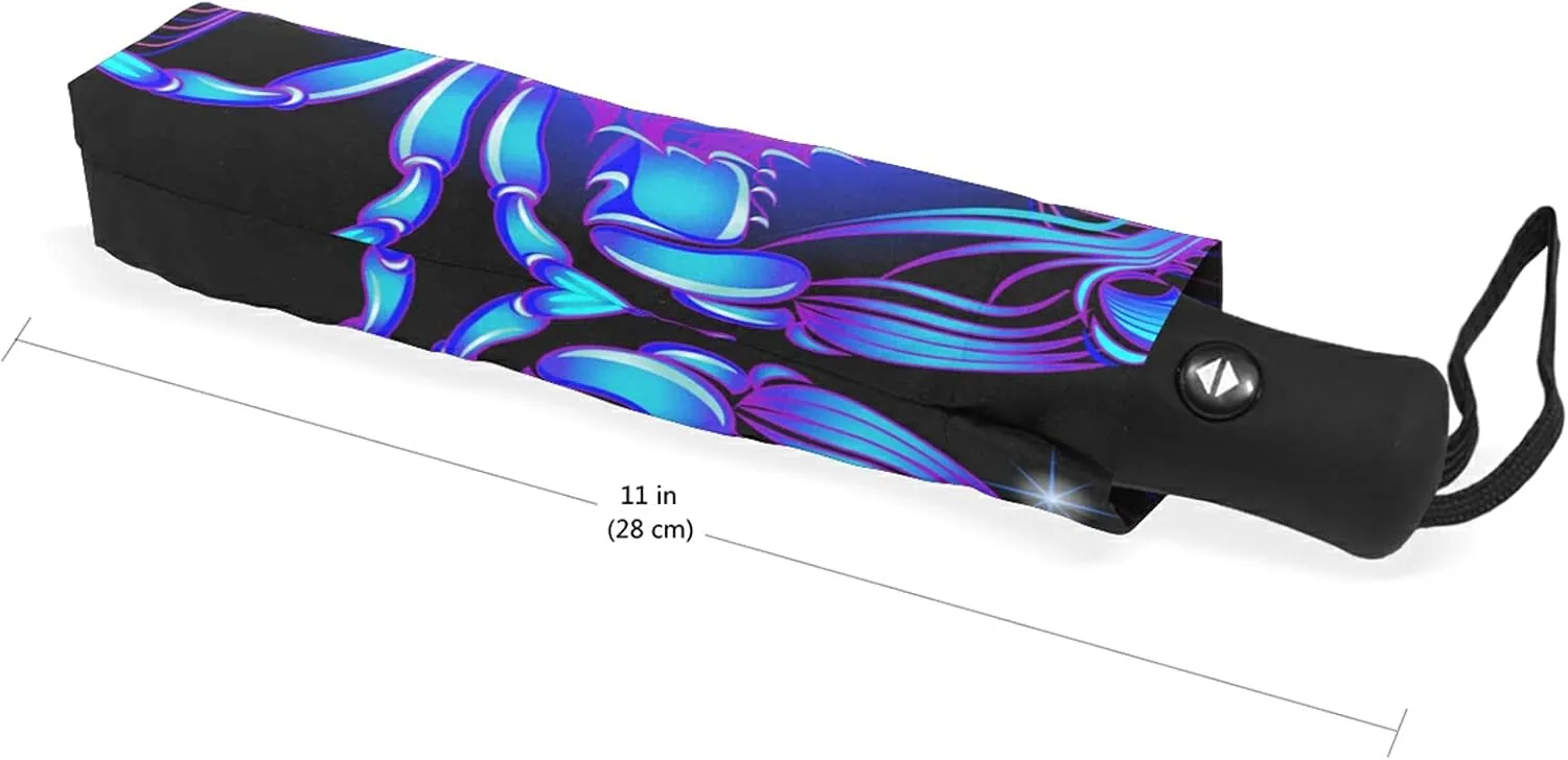 Poeticcity Auto Open/Close Folding Umbrella, Strong Inner Print Travel Rain Umbrella, Portable Automatic Compact Anti-UV Sun Parasol
