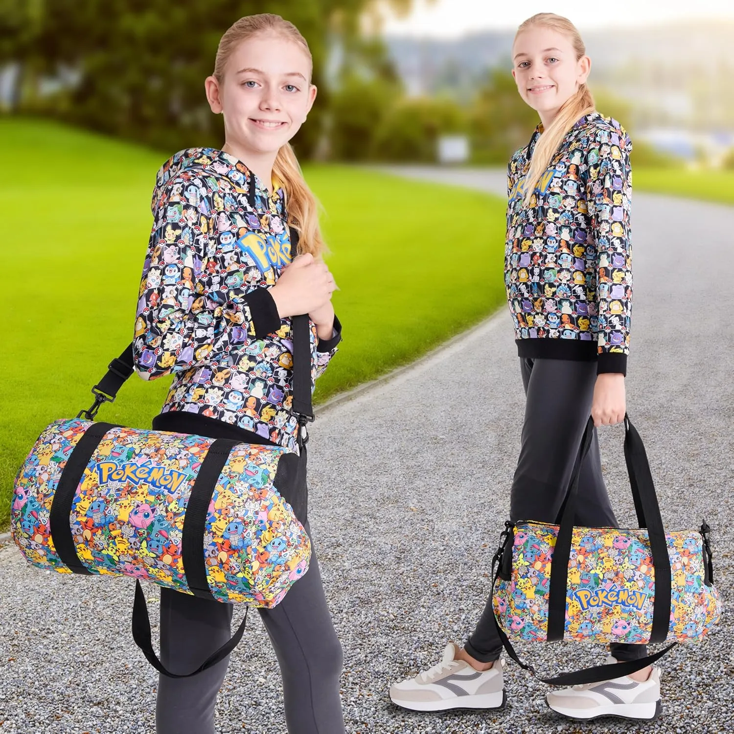 Pokemon Duffel Bag for Kids, Gym Bag Overnight Pikachu Sports Kit Holdall Bag Hand Luggage Bag - Gifts for Boys (Multicolour)