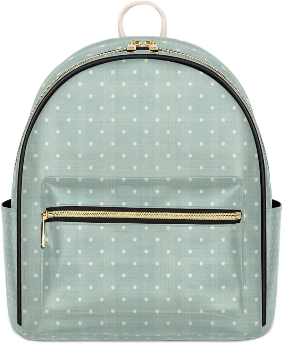 Polka Dot Women Backpack Purse Casual Mini Back Pack Backpacks Cute Mini Backpacks Daypacks Pu Leather Bookbag Anti Theft Sage Green Small Travel Backpacks