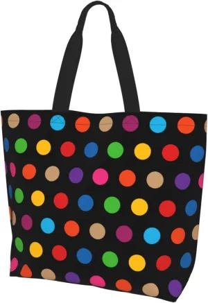 Polka Dots Tote Bag for Women,Reusable Colorful Shopping Grocery Shoulder Bags Large Capacity Handbags