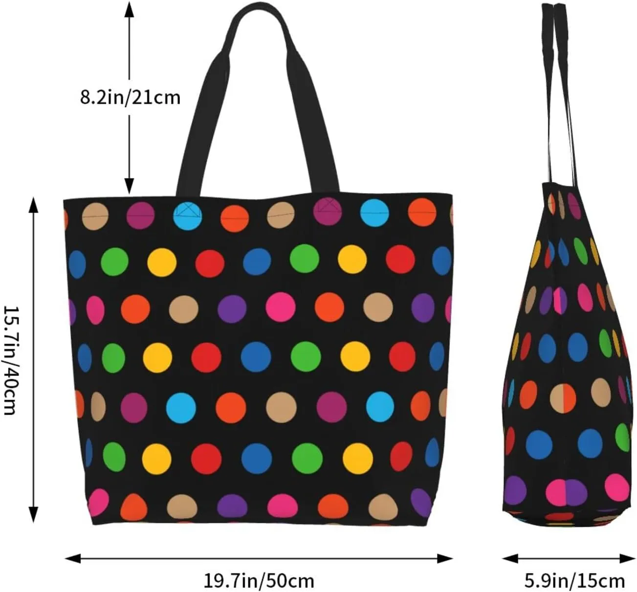 Polka Dots Tote Bag for Women,Reusable Colorful Shopping Grocery Shoulder Bags Large Capacity Handbags