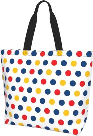 Polka Dots Tote Bag for Women,Reusable Colorful Shopping Grocery Shoulder Bags Large Capacity Handbags