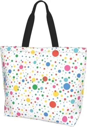 Polka Dots Tote Bag for Women,Reusable Colorful Shopping Grocery Shoulder Bags Large Capacity Handbags