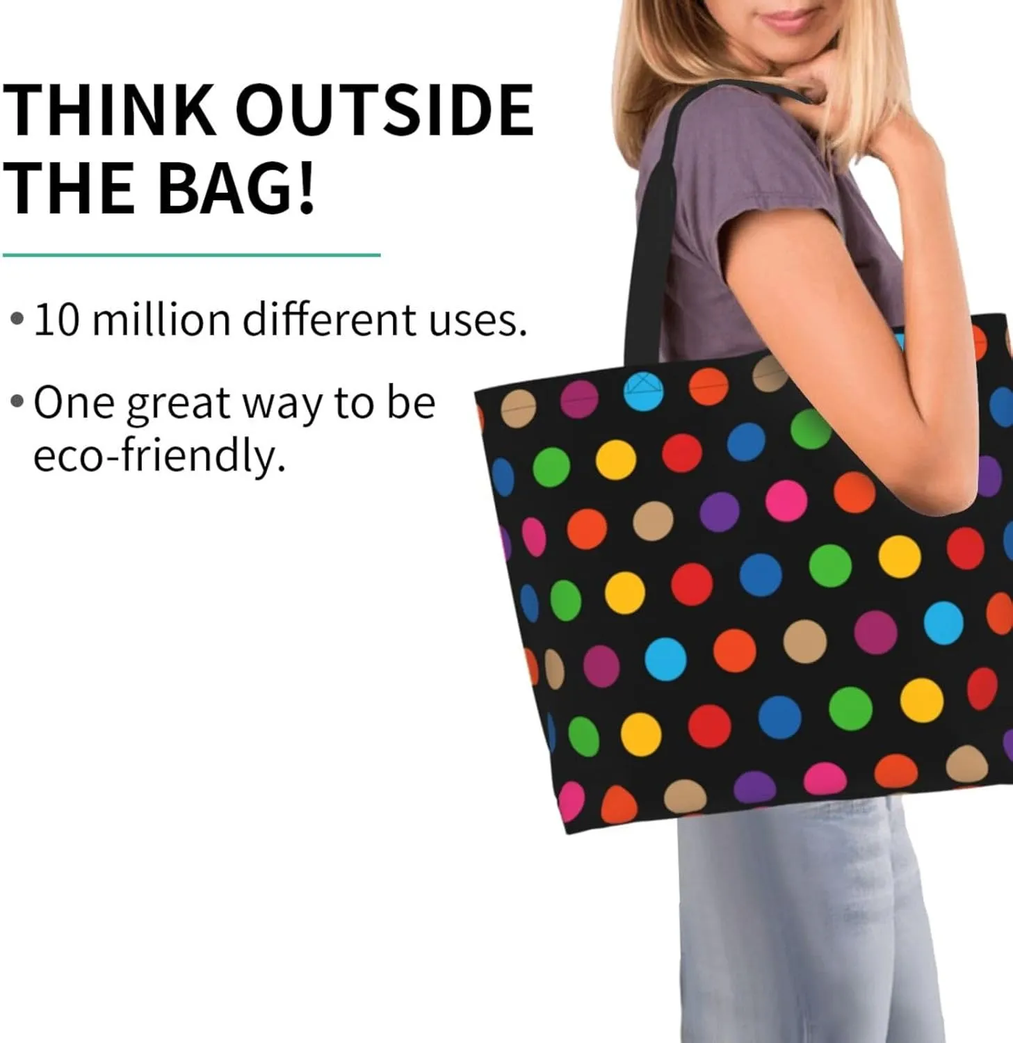 Polka Dots Tote Bag for Women,Reusable Colorful Shopping Grocery Shoulder Bags Large Capacity Handbags
