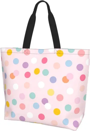 Polka Dots Tote Bag for Women,Reusable Colorful Shopping Grocery Shoulder Bags Large Capacity Handbags