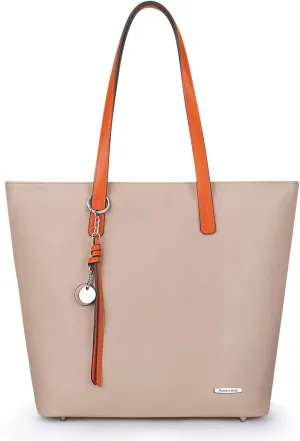 Pomelo Best Tote Bags for Women, Soft PU Leather Purses, Large Handbags with Zippers, Stylish Shoulder Tote Bags for Daily Use & Work, Apricot