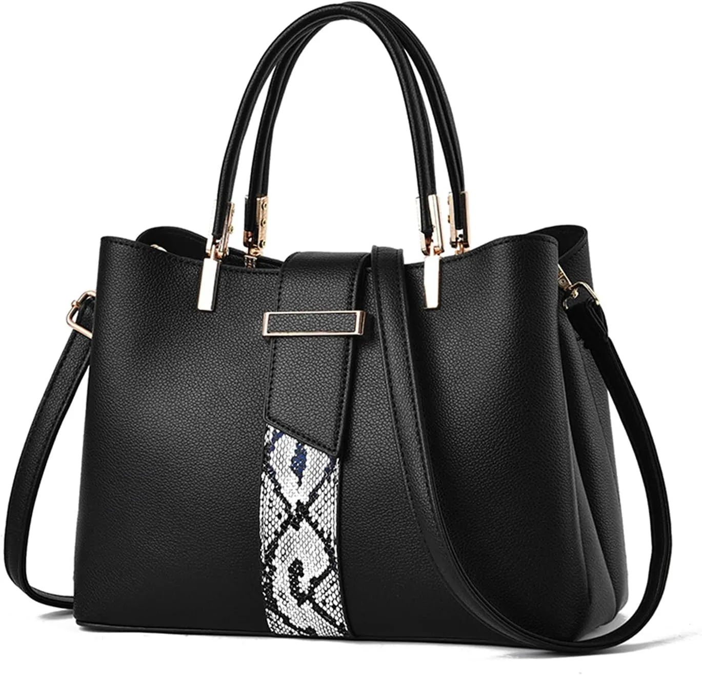 PORRASSO Handbag Women Top-Handle Bags Fashion Shoulder Bag Ladies Satchel PU Leather Waterproof Crossbody Tote Bag for Work Daily Use Black