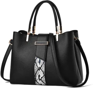 PORRASSO Handbag Women Top-Handle Bags Fashion Shoulder Bag Ladies Satchel PU Leather Waterproof Crossbody Tote Bag for Work Daily Use Black