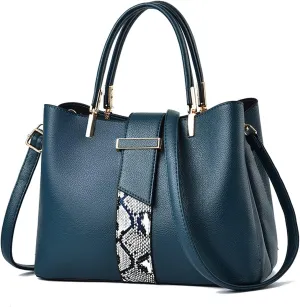 PORRASSO Handbag Women Top-Handle Bags Fashion Shoulder Bag Ladies Satchel PU Leather Waterproof Crossbody Tote Bag for Work Daily Use Blue
