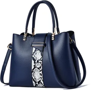 PORRASSO Handbag Women Top-Handle Bags Fashion Shoulder Bag Ladies Satchel PU Leather Waterproof Crossbody Tote Bag for Work Daily Use Navy Blue