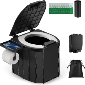 Portable Toilet for Adults & Kids, Foldable Camping Travel Potty with Lid & Paper Holder, Upgrade Water Barrier,Compact Lightweight Design for Car/RV/Hiking/Beach/Camping,450lbs Capacity
