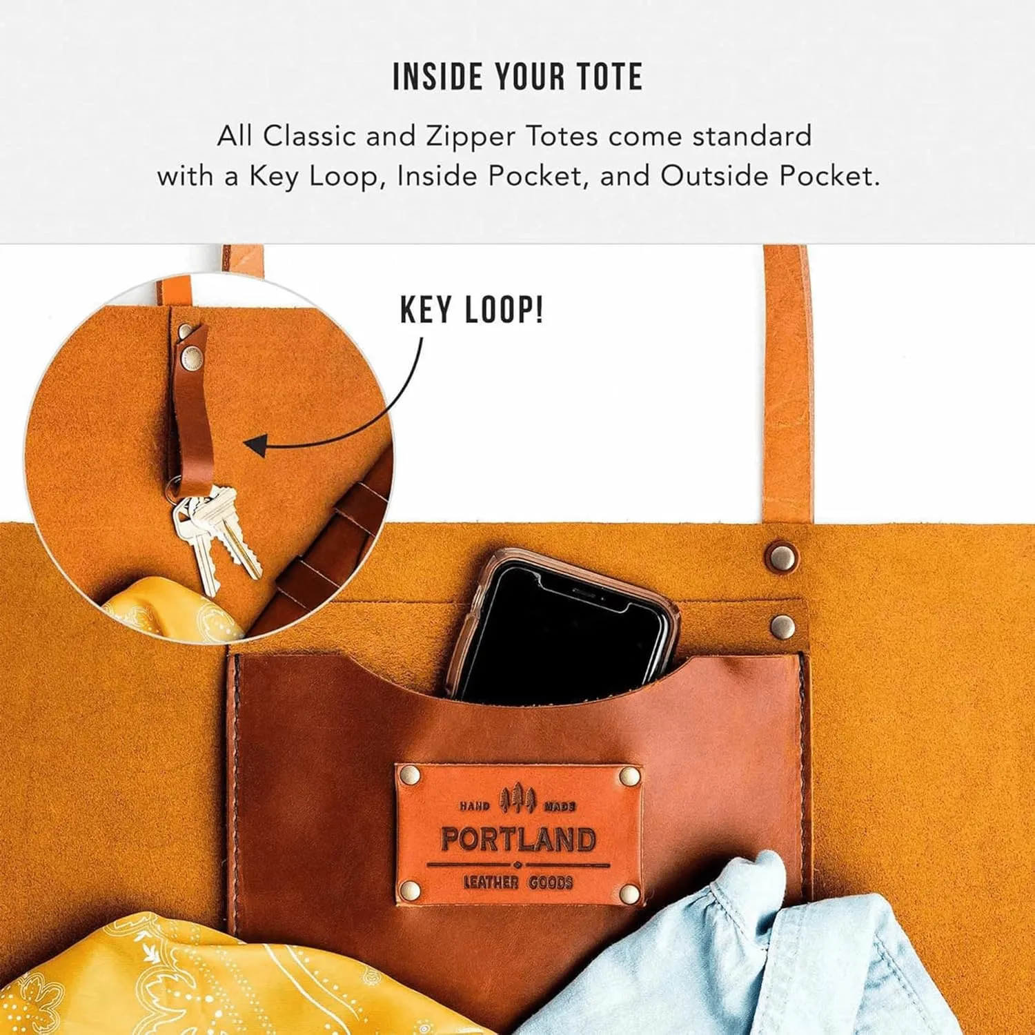 Portland Leather Goods Classic Medium Tote Bag – Handmade, Open Top, Durable & Unlined – Interior & Exterior Pockets
