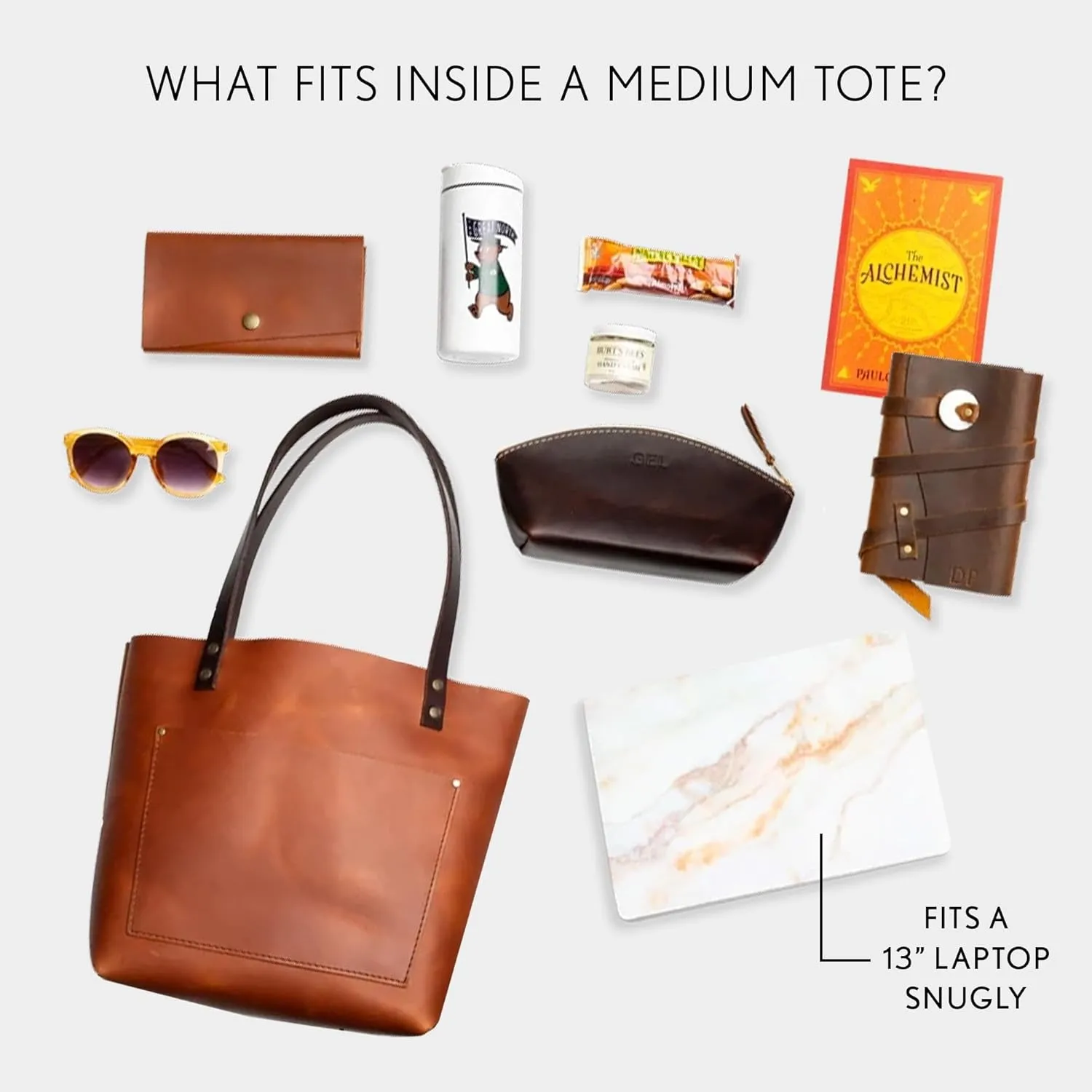 Portland Leather Goods Classic Medium Tote Bag – Handmade, Open Top, Durable & Unlined – Interior & Exterior Pockets