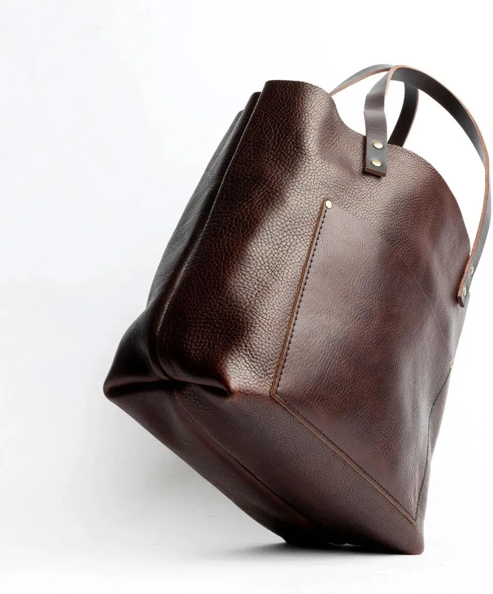 Portland Leather Goods Classic Medium Tote Bag – Handmade, Open Top, Durable & Unlined – Interior & Exterior Pockets
