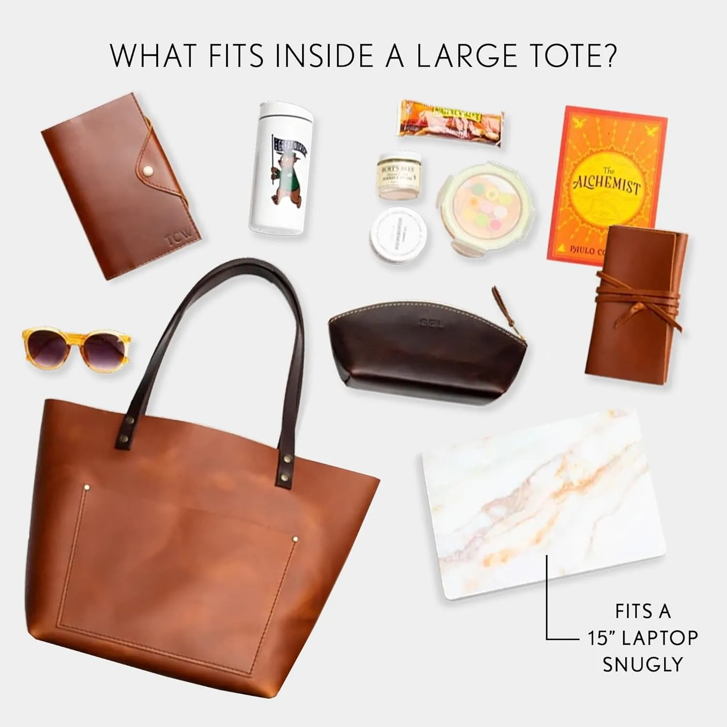 Portland Leather Goods Classic Medium Tote Bag – Handmade, Open Top, Durable & Unlined – Interior & Exterior Pockets