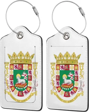 Porto Rico National Emblem Luggage Tags Pu Leather with Privacy Cover Label Address Card and Durable Metal Ring Suitable for Men Women Handbags Backpacks
